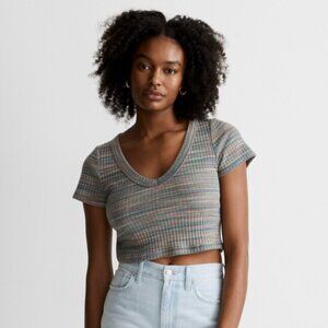 NWT Madewell Ribbed V-Neck Crop Tee in Space-Dye Size Medium